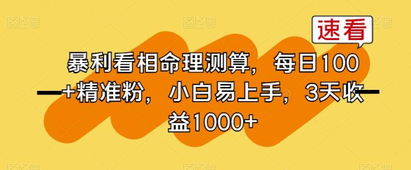 暴利看相命理测算，每日100+精准粉，小白易上手，3天收益1000+【揭秘】|小鸡网赚博客