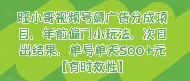 旺小哥视频号薅广告分成项目，年前偏门小玩法，次日出结果，单号单天500+元【有时效性】|小鸡网赚博客