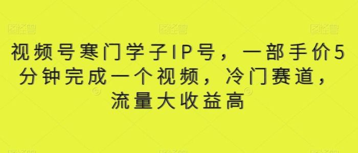 视频号寒门学子IP号，一部手价5分钟完成一个视频，冷门赛道，流量大收益高【揭秘】|小鸡网赚博客