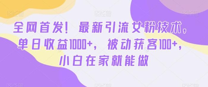 全网首发！最新引流女粉技术，单日收益1000+，被动获客100+，小白在家就能做【揭秘】|小鸡网赚博客