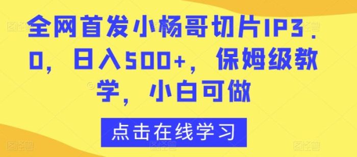 全网首发小杨哥切片IP3.0，日入500+，保姆级教学，小白可做【揭秘】|小鸡网赚博客