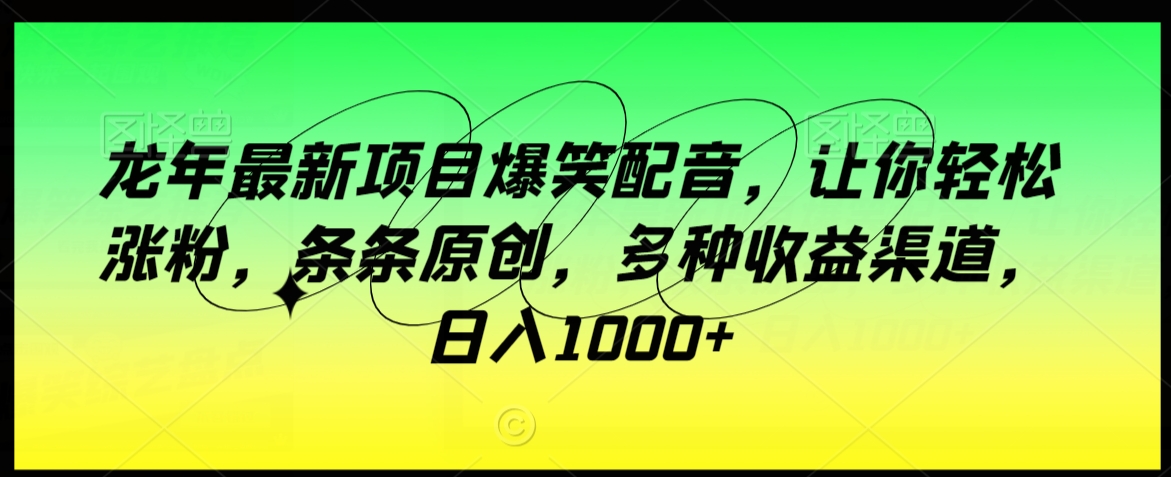龙年最新项目爆笑配音，让你轻松涨粉，条条原创，多种收益渠道，日入1000+【揭秘】|小鸡网赚博客