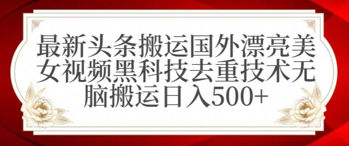 最新头条搬运国外漂亮美女视频黑科技去重技术无脑搬运日入500+【揭秘】|小鸡网赚博客