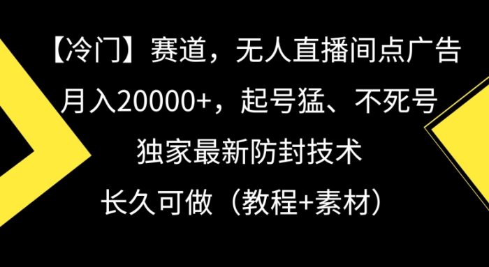 冷门赛道，无人直播间点广告，月入20000+，起号猛、不死号，独家最新防封技术【揭秘】|小鸡网赚博客