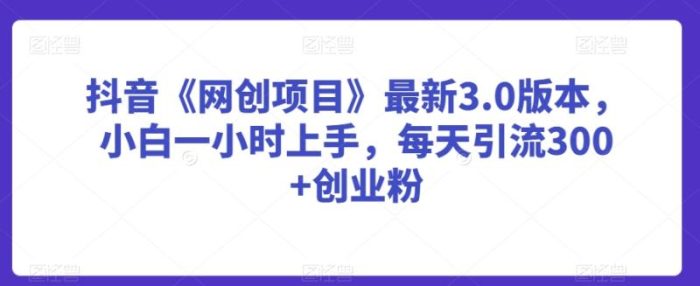 抖音《网创项目》最新3.0版本，小白一小时上手，每天引流300+创业粉【揭秘】|小鸡网赚博客