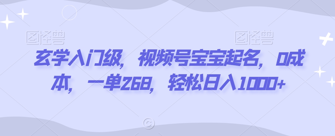 玄学入门级，视频号宝宝起名，0成本，一单268，轻松日入1000+【揭秘】|小鸡网赚博客
