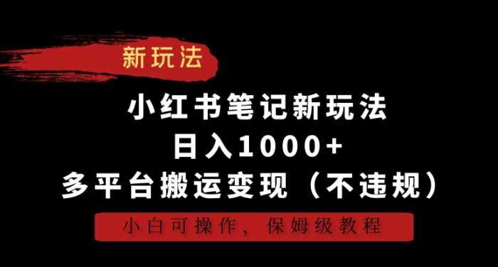 小红书笔记新玩法，日入1000+，多平台搬运变现（不违规），小白可操作，保姆级教程【揭秘】|小鸡网赚博客