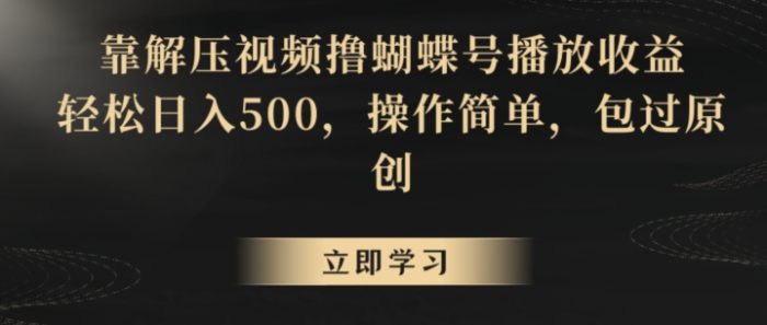 靠解压视频撸蝴蝶号播放收益，轻松日入500，操作简单，包过原创【揭秘】|小鸡网赚博客
