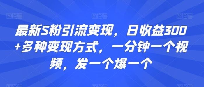 最新S粉引流变现,日收益300+多种变现方式,一分钟一个视频,发一个爆一个【揭秘】|小鸡网赚博客