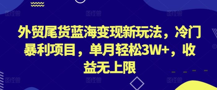外贸尾货蓝海变现新玩法，冷门暴利项目，单月轻松3W+，收益无上限【揭秘】|小鸡网赚博客