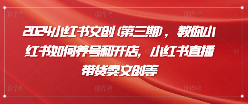 2024小红书文创(第三期)，教你小红书如何养号和开店，小红书直播带货卖文创等|小鸡网赚博客