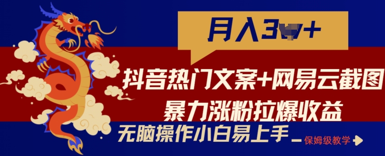 抖音热门文案+网易云截图暴力涨粉拉爆收益玩法，小白无脑操作，简单易上手【揭秘】|小鸡网赚博客