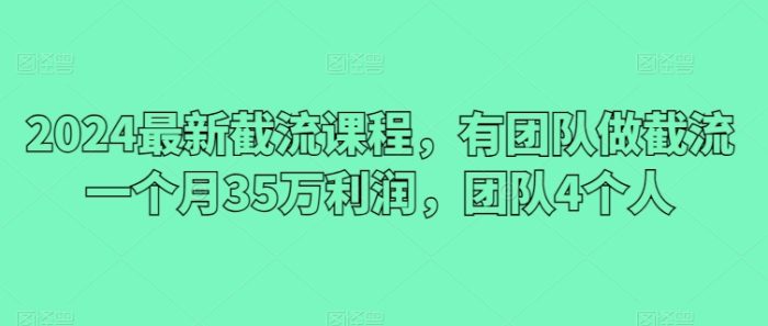 2024最新截流课程，有团队做截流一个月35万利润，团队4个人|小鸡网赚博客