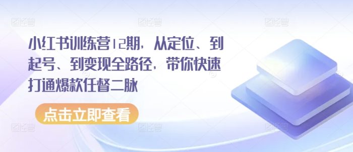 小红书训练营12期,从定位、到起号、到变现全路径,带你快速打通爆款任督二脉|小鸡网赚博客