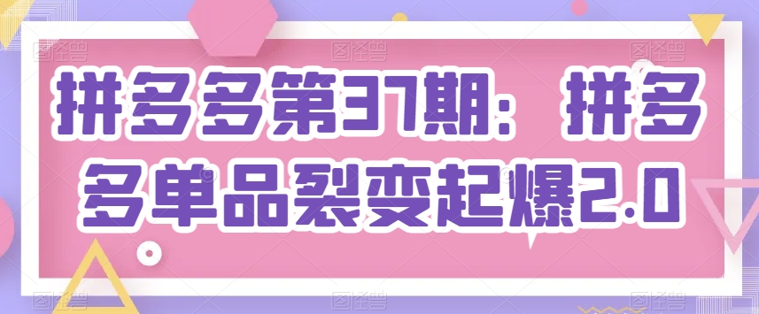 拼多多第37期：拼多多单品裂变起爆2.0|小鸡网赚博客