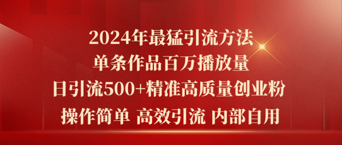 (10920期)2024年最猛暴力引流方法,单条作品百万播放 单日引流500+高质量精准创业粉|小鸡网赚博客
