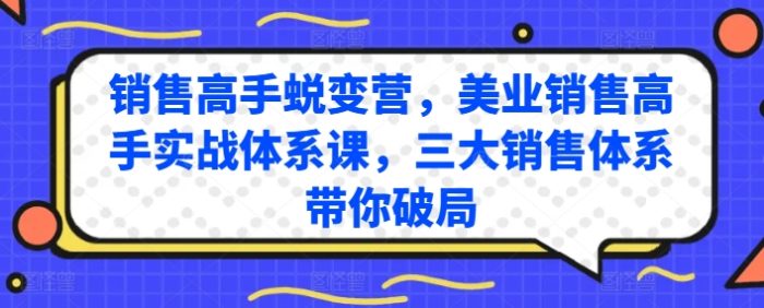 销售高手蜕变营，美业销售高手实战体系课，三大销售体系带你破局|小鸡网赚博客