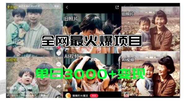 全网爆火的AI让老照片动起来教程，蹭热点日赚3k+，内含免费工具一键可生成|小鸡网赚博客