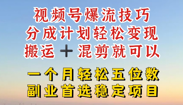视频号爆流技巧，分成计划轻松变现，搬运 +混剪就可以，一个月轻松五位数稳定项目|小鸡网赚博客