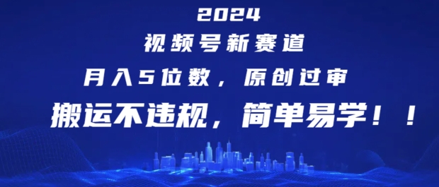 2024视频号新赛道，月入5位数+，原创过审，搬运不违规，简单易学|小鸡网赚博客