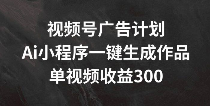 视频号广告计划，AI小程序一键生成作品， 单视频收益300+|小鸡网赚博客