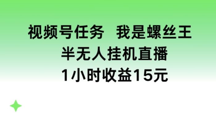 视频号任务，我是螺丝王， 半无人挂机1小时收益15元|小鸡网赚博客