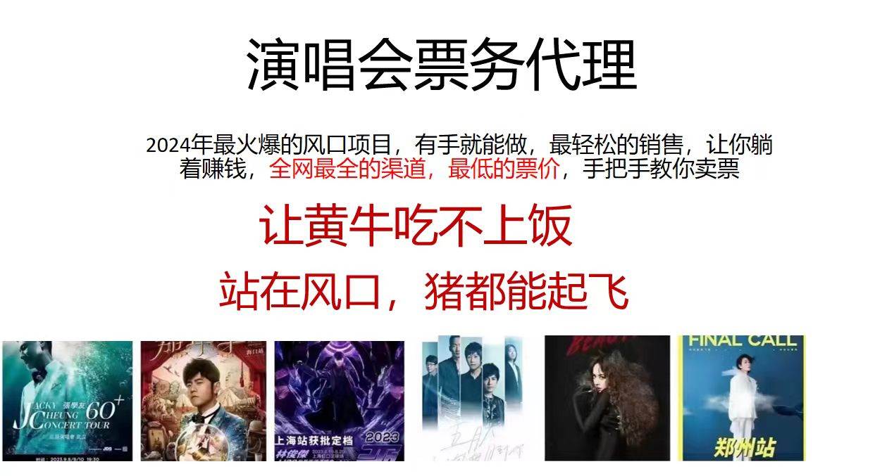演唱会2024票务代理，全网最低的票价，手把手教你卖票，日入2000+|小鸡网赚博客
