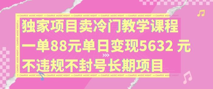 独家项目卖冷门教学课程一单88元单日变现5632元违规不封号长期项目|小鸡网赚博客
