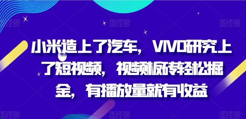 小米造上了汽车，VIVO研究上了短视频，视频板砖轻松掘金，有播放量就有收益|小鸡网赚博客