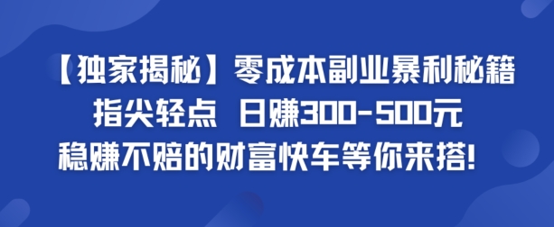 【独家揭秘】零成本副业暴利秘籍：指尖轻点，日赚几张，稳赚不赔的财富快车等你来搭|小鸡网赚博客