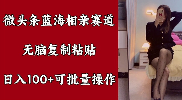微头条蓝海相亲赛道，无脑复制粘贴，日入100+，可批量操作|小鸡网赚博客