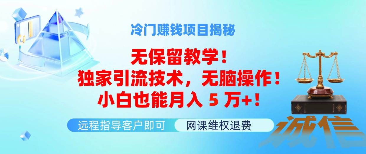 冷门赚钱项目无保留教学！独家引流技术，无脑操作！小白也能月入5万+！|小鸡网赚博客
