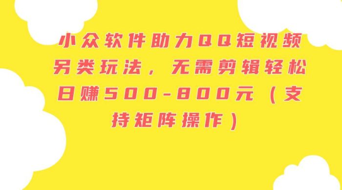 小众软件助力QQ短视频另类玩法,无需剪辑轻松日赚500-800元(支持矩阵…|小鸡网赚博客