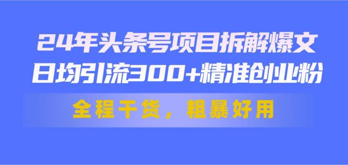 24年头条号项目拆解爆文，日均引流300+精准创业粉，全程干货，粗暴好用|小鸡网赚博客