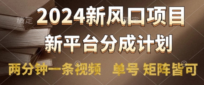 2024风口项目，新平台分成计划，两分钟一条视频，单号 矩阵皆可操作轻松上手月入9000+|小鸡网赚博客