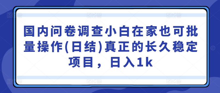 国内问卷调查小白在家也可批量操作(日结)真正的长久稳定项目，日入1k【揭秘】|小鸡网赚博客