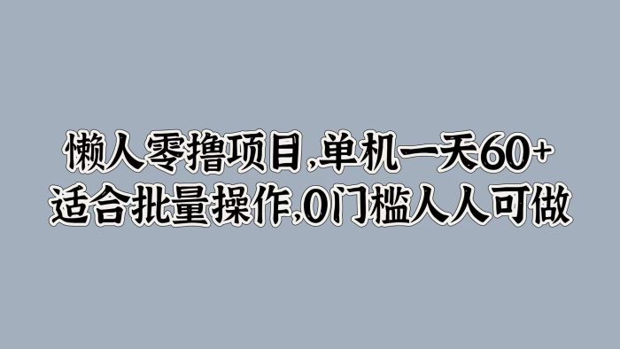 懒人零撸项目，单机一天60+适合批量操作，0门槛人人可做|小鸡网赚博客