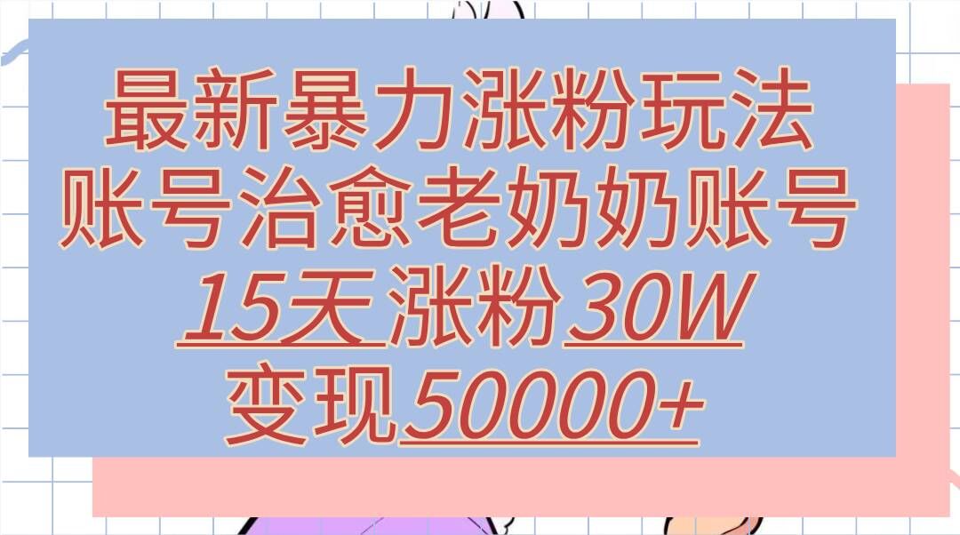 最新暴力涨粉玩法，治愈老奶奶账号，15天涨粉30W，变现至少五位数+|小鸡网赚博客