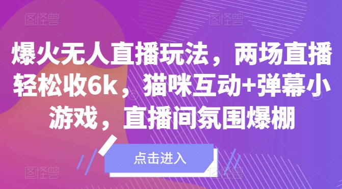 爆火无人直播玩法，两场直播轻松收6k，猫咪互动+弹幕小游戏，直播间氛围爆棚!|小鸡网赚博客
