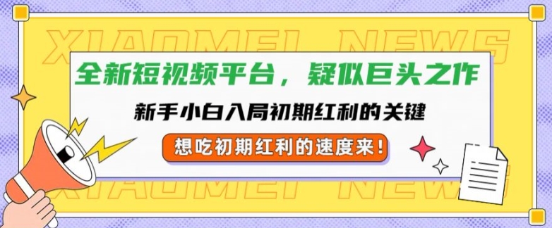 全新短视频平台，新手小白入局初期红利的关键，想吃初期红利的速度来|小鸡网赚博客