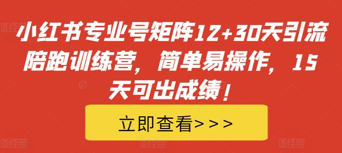 小红书专业号矩阵12+30天引流陪跑训练营，简单易操作，15天可出成绩!|小鸡网赚博客