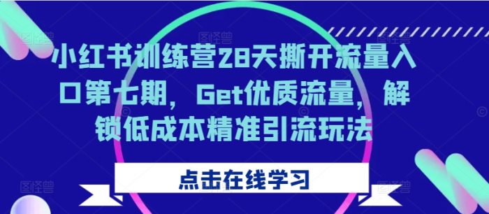 小红书训练营28天撕开流量入口第七期，Get优质流量，解锁低成本精准引流玩法|小鸡网赚博客