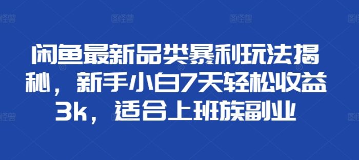闲鱼最新品类暴利玩法揭秘，新手小白7天轻松收益3k，适合上班族副业|小鸡网赚博客