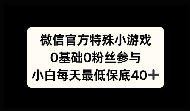 微信官方特定小游戏，0基础0粉丝，小白上手每天最少保底40+|小鸡网赚博客