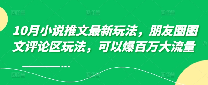 10月小说推文最新玩法，朋友圈图文评论区玩法，可以爆百万大流量|小鸡网赚博客