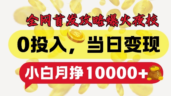 全网首发爆火夜校，0投入，当日变现，小白轻松月入1w+【揭秘】|小鸡网赚博客