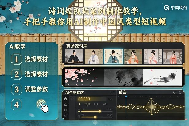 古诗词短视频案例制作教学，手把手教你用AI制作中国风类型短视频|小鸡网赚博客