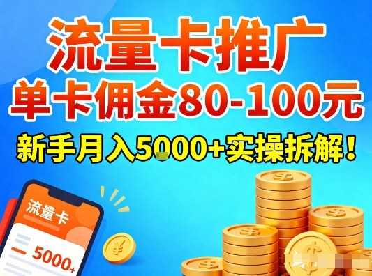 流量卡推广，单卡佣金80-100，新手月入5k+实操拆解！|小鸡网赚博客