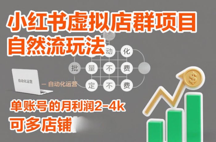 小红书虚拟店群项目，自然流玩法，批量自动化，稳定不费号，单账号的月利润2-4k，可多店矩阵|小鸡网赚博客