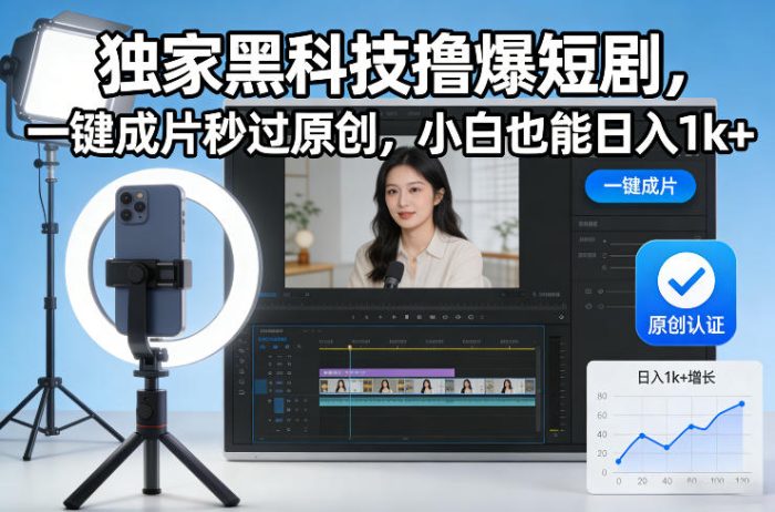 独家黑科技撸爆短剧，一键成片秒过原创，小白也能日入1k+【揭秘】|小鸡网赚博客